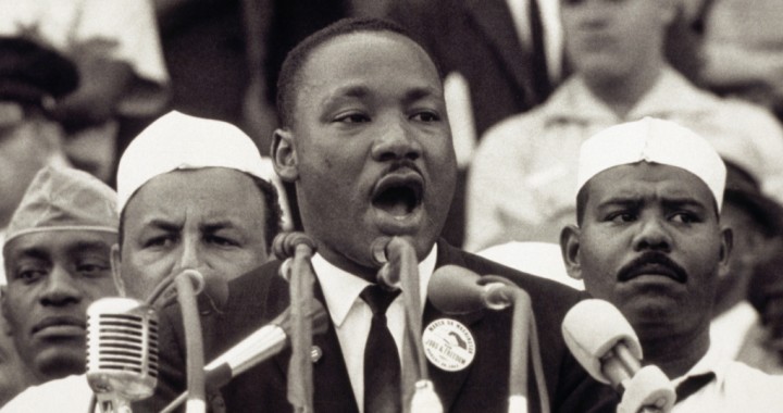 Photo of Dr. King addressing the crowd at the March on Washington, delivers his famous I Have a Dream speech.